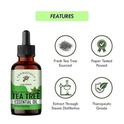 Tea Tree Oil For Face, Skin & Hair - Pure & Natural Steam Distilled